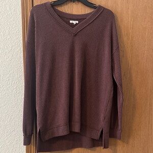 Maurices Ribbed V-Neck Knit Top in Burgundy